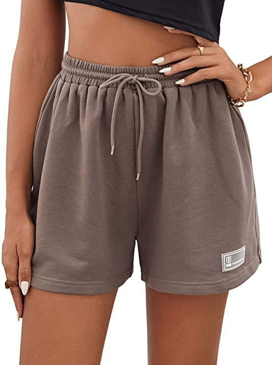 Abbigliamento da donna Pantaloncini larghi casual legati in maglia sportiva in tinta unita_voghion.com