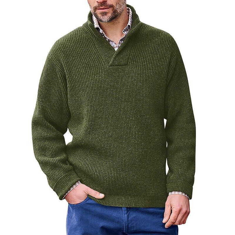 Lässiger Strickpullover mit V-Ausschnitt für Herren – weich und atmungsaktiv, lockere Passform, lange Ärmel, gerippter Saum, einfarbig (Schwarz, Marineblau, Grau, Armeegrün, Kaffeebraun)_voghion.com