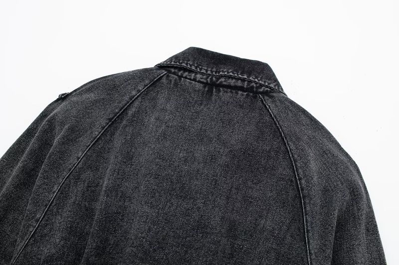 Trench in denim da donna – Elegante giacca corta con cintura, colletto casual, misto poliestere, azzurro/blu/grigio scuro, XS/S/M/L_voghion.com