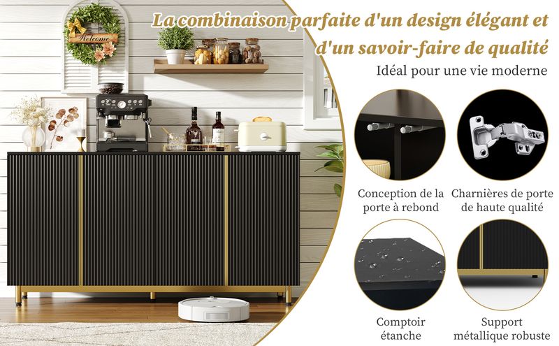 Credenza Schwarz 150cm Mit Wellenförmigen Türen, Verstellbaren Füßen Für Esszimmer_voghion.com