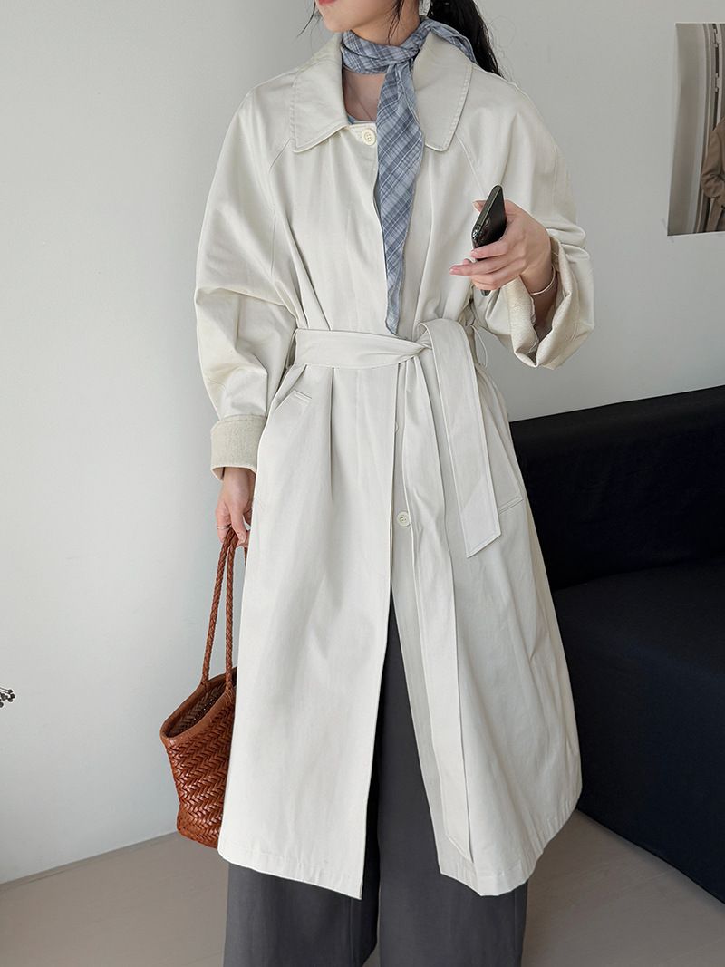 Women's Korean Retro Elegant Lapel Mid-Length Trench Coat For Women Japanese Style High-End Oversized Casual Jacket For Early Autumn_voghion.com