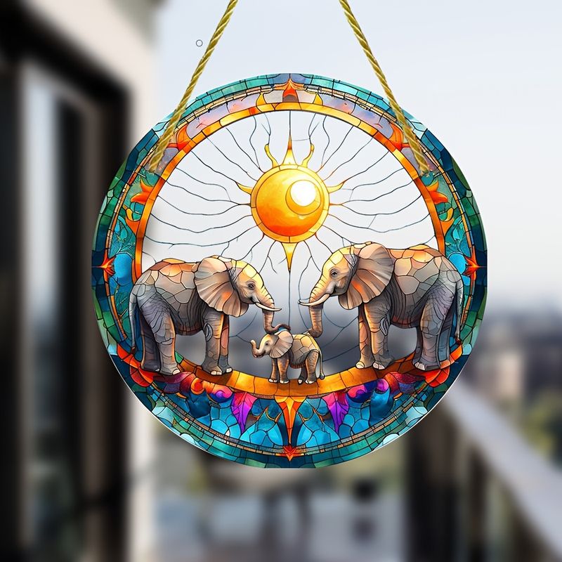 8" Boho Elephant Suncatcher - Stained Glass-style Acrylic. Perfect Home/office Decor. No Power Needed. Great Birthday Gift._voghion.com
