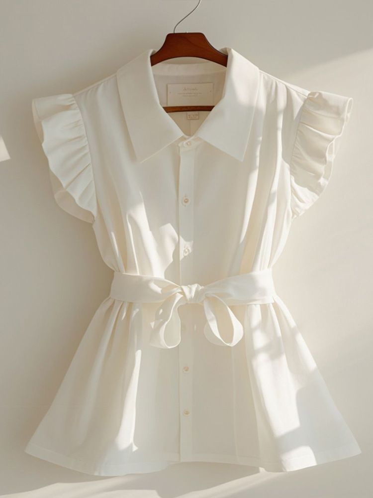 Damenbekleidung Superschönes, einzigartiges kleines Hemd, Damentemperament, schöne Fee, kleine fliegende Ärmel, Top, Taille, weißes Hemd, Sommer_voghion.com