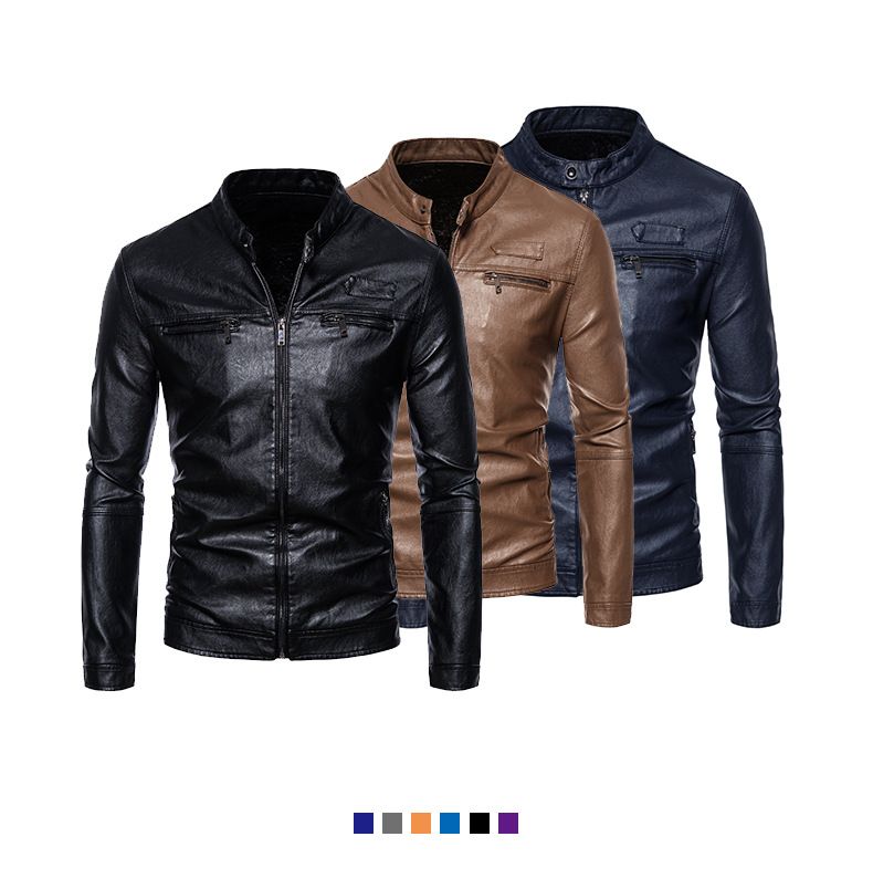 Nuovo prodotto 2024: filo metallico in velluto PU pelle, giacca in pelle autunno/inverno da uomo, cappotto da motociclista, collo alto,_voghion.com