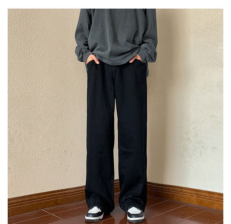 Hosen-Look Schlanke, übergroße Jeans in Militärgrün, gerade, lockere Hose mit weitem Bein für Herren im American High Street-Stil_voghion.com