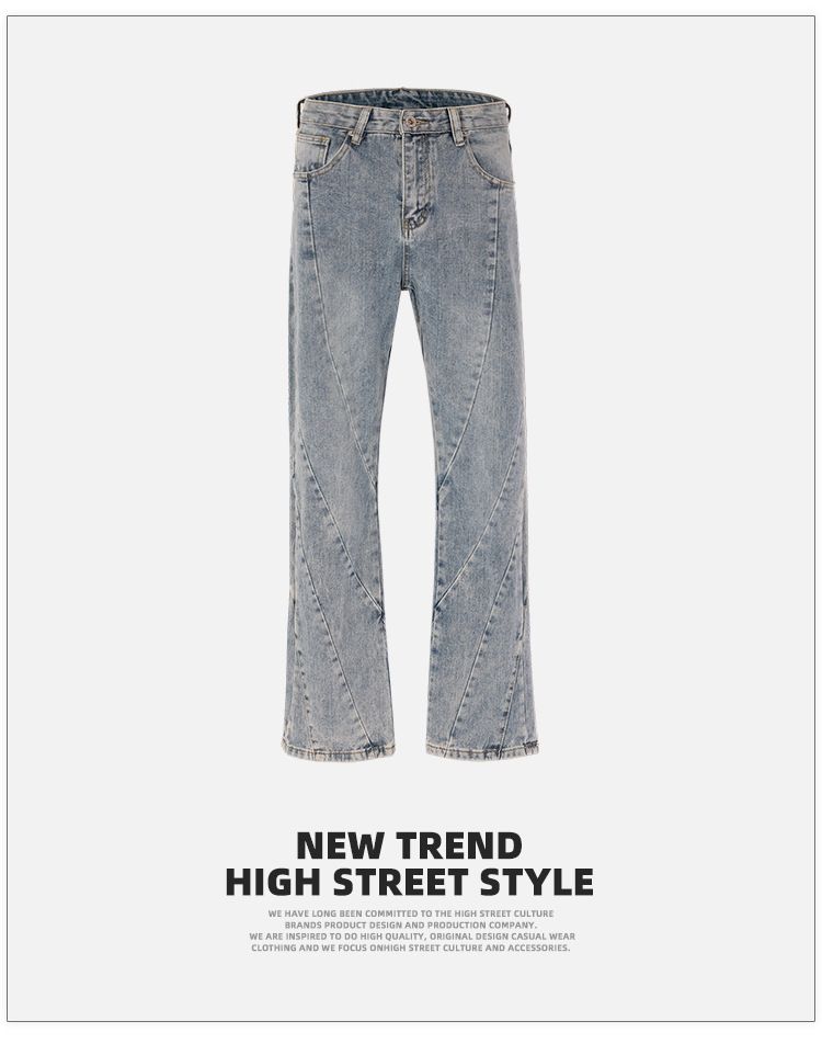 women's men's hip-hop washed distressed trousers for men and women same style spiral stitching bootcut multi-size blue jeans_voghion.com