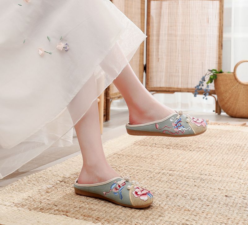 Hausschuhe, flache Hausschuhe, bestickte Stoffschuhe und Stoff_voghion.com