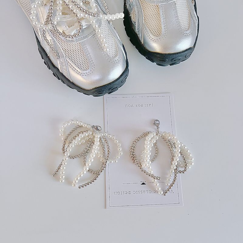 Lacci per scarpe con nastro, lacci trasparenti, stile balletto, versione coreana, fibbia con perla, corda per scarpe bianco sporco_voghion.com