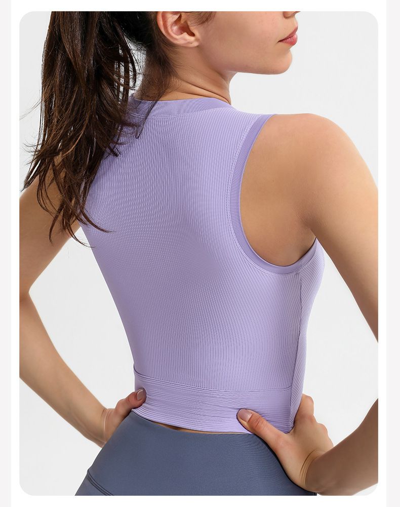 Abbigliamento da donna Spedizione senza maniche Gilet sportivo a coste per donna Corsa Fitness Elastico Attillato Abbigliamento esterno Yoga Intimo_voghion.com