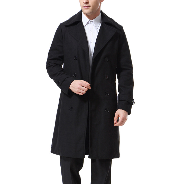 Abbigliamento uomo Cappotto da uomo Cappotto in lana Cappotto doppiopetto di media lunghezza_voghion.com