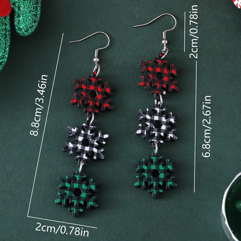 Brincos de árvore de Natal e floco de neve de madeira feitos à mão – Brincos pendurados festivos para mulheres (conjunto de 3)_voghion.com