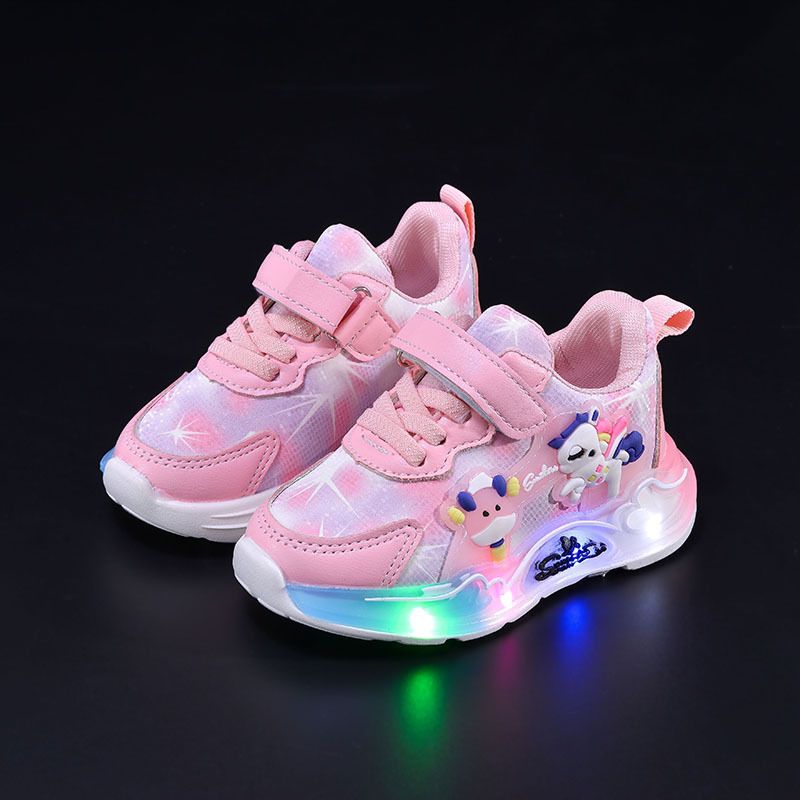 Mädchen 2025 Neuer Cartoon-Stil mit Lichtern, lässige Sportschuhe mit weicher Sohle für Kinder, LED-beleuchtete Klettschuhe_voghion.com