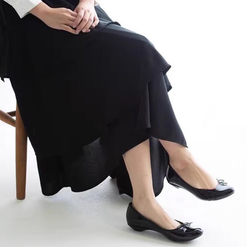 Ballerine basse con fiocco in melanzana nera, stile ballerina, per donna_voghion.com