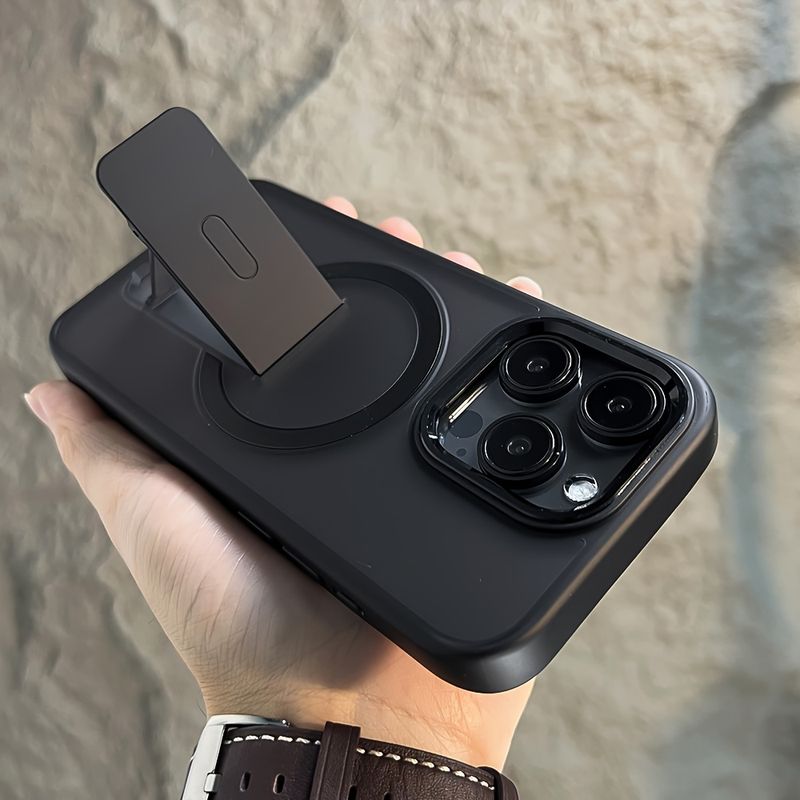 Luxury With Stand Matte Translucent Magnetic Wireless Charging Phone Case for 15 14 13 12 11 Pro Max Plus Metal Camera Ring Shockproof_voghion.com