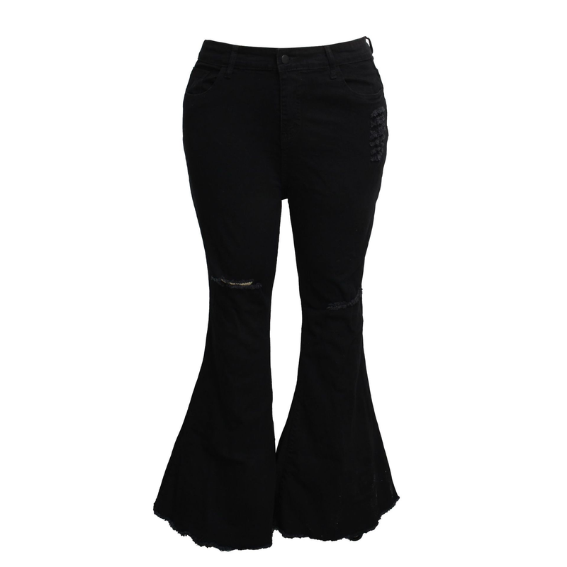 Roupas femininas tendência da moda personalidade rasgada calças largas elásticas_voghion.com