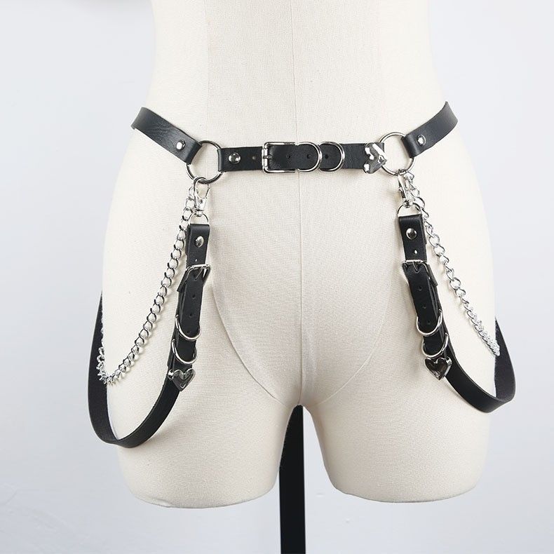 Nuova cintura versatile punk con tracolla stile Harajuku, accessorio in pelle con catena, anello per gamba JK integrato_voghion.com