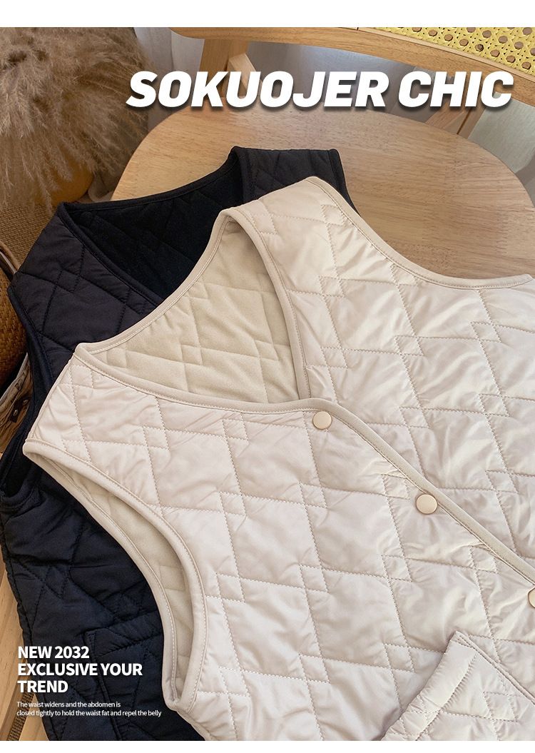 Women's Quilted Sleeveless Vest Jacket – Lightweight Winter Puffer Vest With Stand Collar, Stylish Outerwear For Casual & Layering_voghion.com