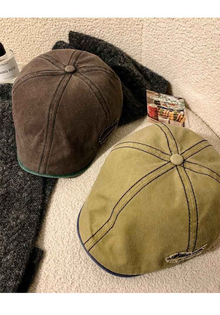 Berretto in denim lavato da donna, basco reversibile, versatile, con ampia circonferenza della testa, stile artistico._voghion.com