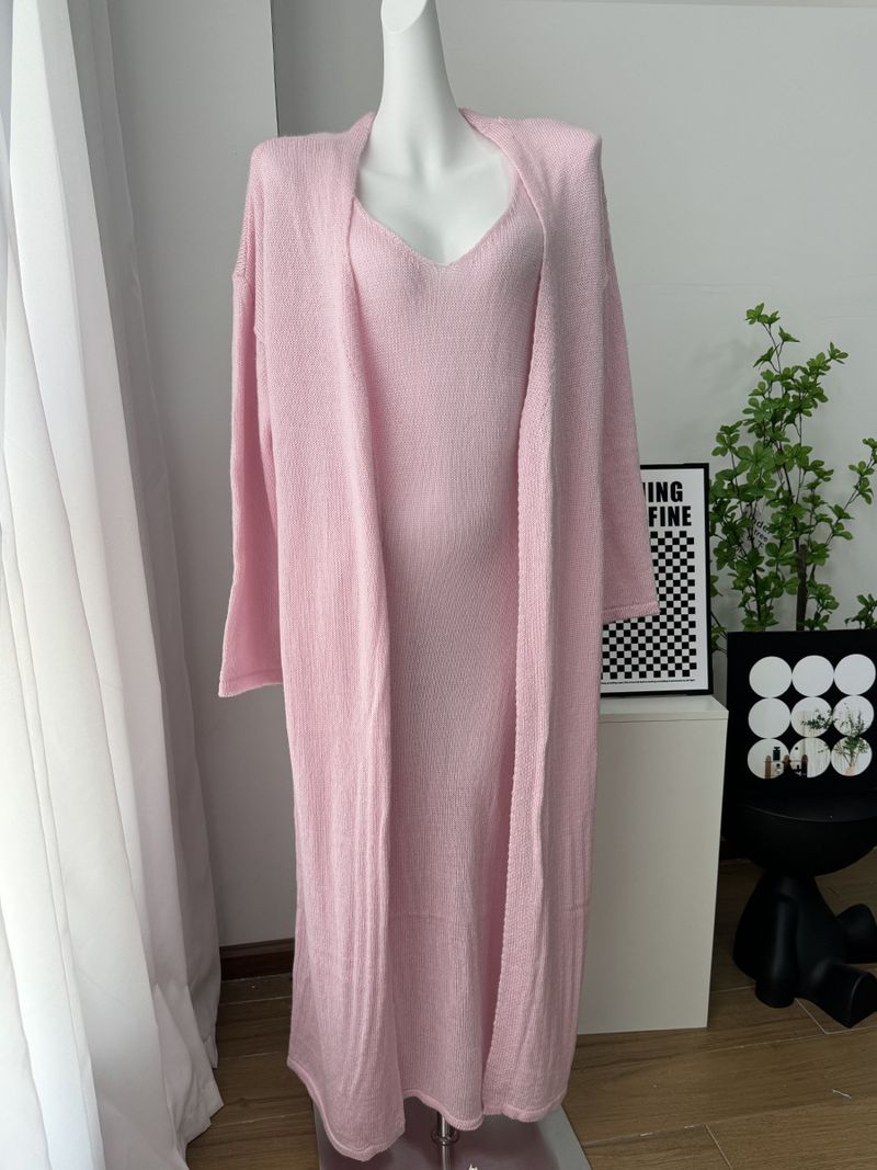 Damesset van kanten gebreid vest en lange mouwen - ademende mohairmix, slim fit zomercover-up, zachte pasteltinten_voghion.com