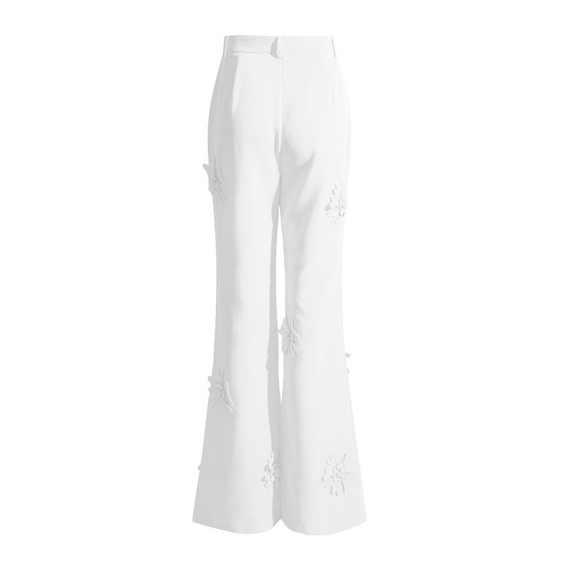 Women's Clothing High Waist Flared Trousers Elegant Floral Print Women's Suit Set - Blazer & High-Waisted Flare Pants (White/Pink/Black)_voghion.com
