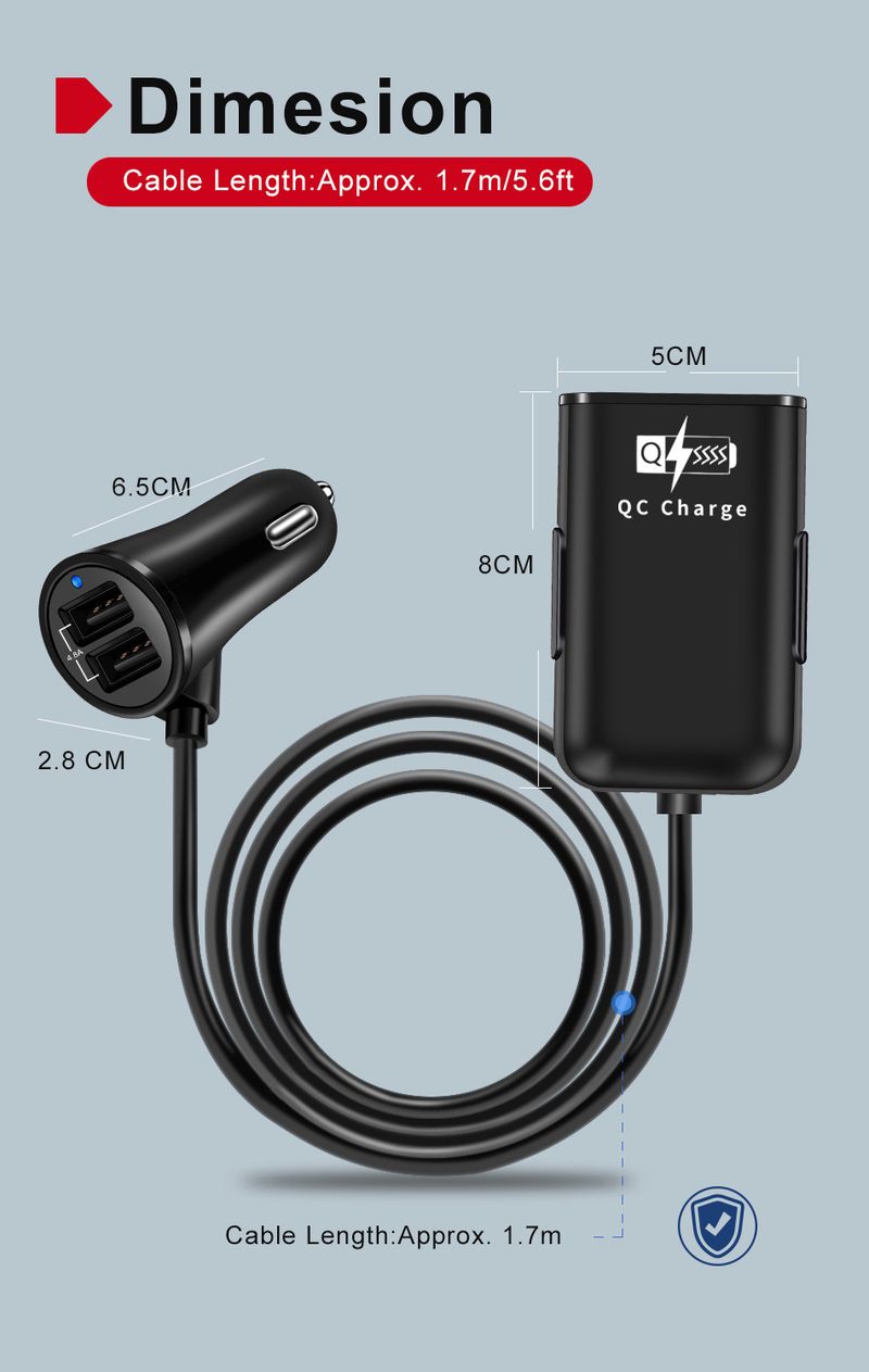 Music Festival  One to four 4USB wired fast charging with 4-port multi port 4-in-1 car charger for front and rear seats_voghion.com
