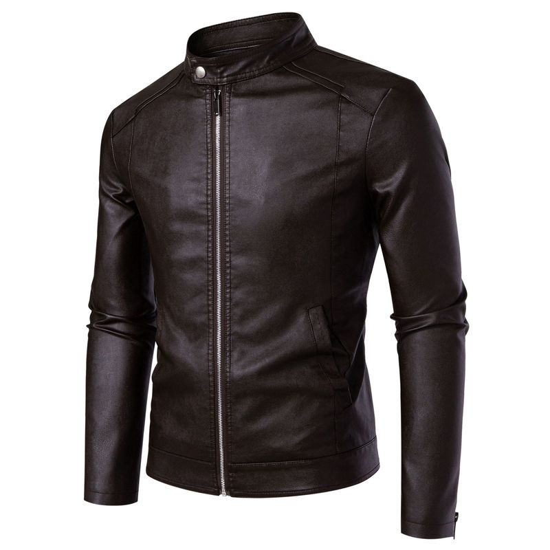 Giacca in pelle spessa, versatile, foderata in pile, vestibilità slim, da uomo, autunno inverno 2025, nuova taglia forte_voghion.com