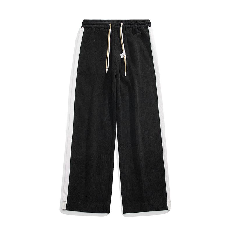 LKTM # Side Striped Corduroy Casual Men's American Loose Trendy Brand Elastic Waist Drawstring Straight Leg Pants 4A9_voghion.com