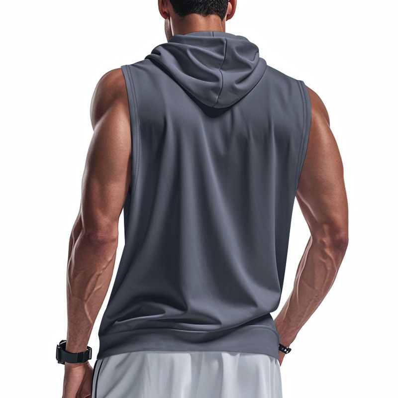 Herren Sommer Unterhemd mit Kapuze Sport Fitness Training Reißverschluss Strickjacke Ärmellose Weste Tops_voghion.com