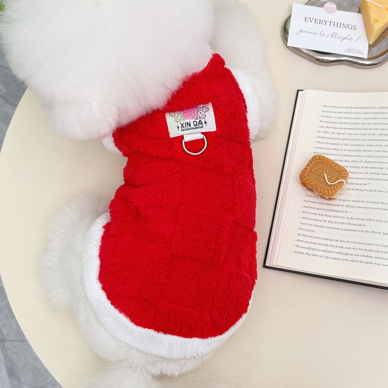 Winter New Japanese And Korean Ins Style Fleece-Lined Warm Pet Dog Cat Plush Clothes Teddy Bichon Checkered Vest_voghion.com
