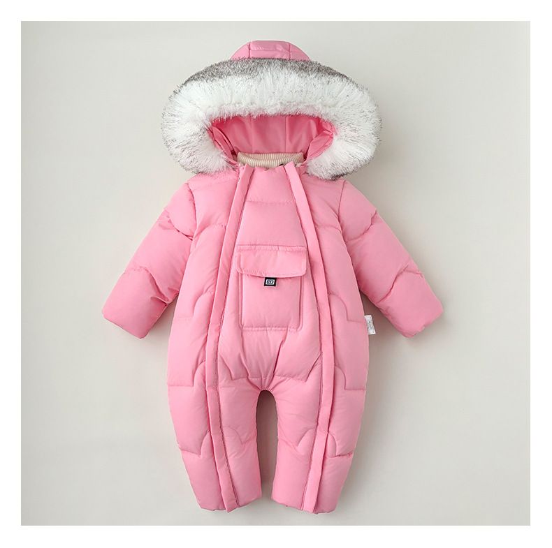 Baby Winter Puffer Jumpsuit – Warmer einteiliger Schneeanzug mit Kapuze (0–4 Jahre, Schwarz/Rosa/Rot/Grau)_voghion.com