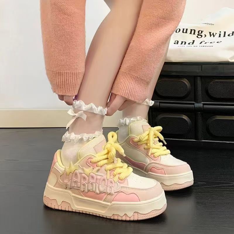Sneakers basse da bambina, nuove di zecca, con lacci, suola spessa, scarpe casual per bambini, scarpe singole antiscivolo, Tide_voghion.com