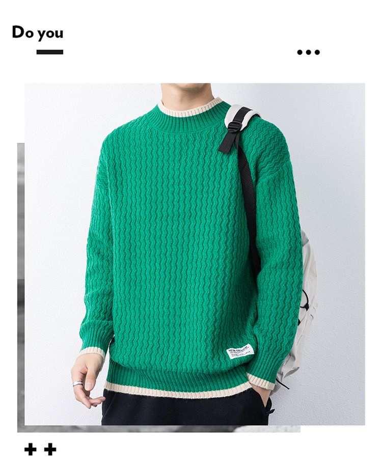 Langarm Herren Herbst Winter Neuer Jugend Strickpullover Trendy Loose Vielseitiges Basishemd_voghion.com