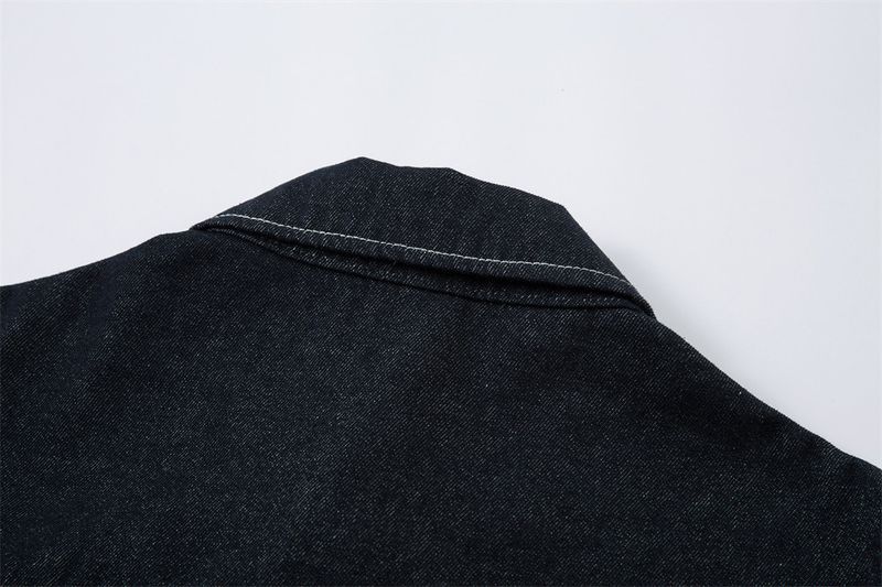 Men's Distressed Denim Jacket With Contrast Stitching - Oversized Streetwear Style For Spring & Fall - Lightweight Cotton Casual Coat (Blue)_voghion.com