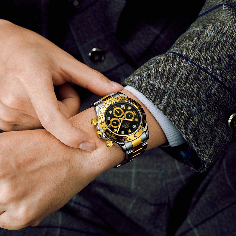 Fully Automatic Mechanical Multifunctional Luminous Diamond Face Steel Band Men's Watch AUTOMATIC WATCH_voghion.com