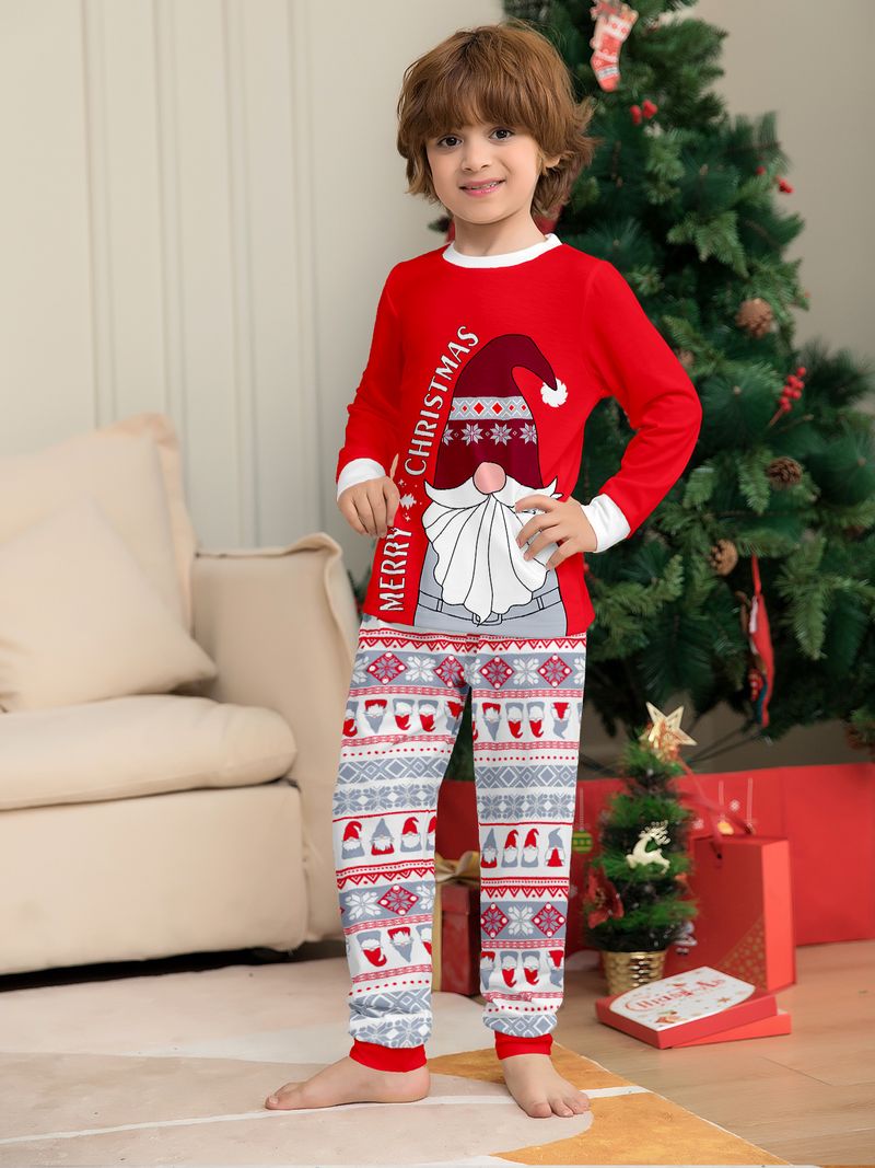 Flame Retardant Fabric Christmas Set, New European And American Santa Claus Print Pajamas For Boys And Girls, CPC Certified Loungewear_voghion.com