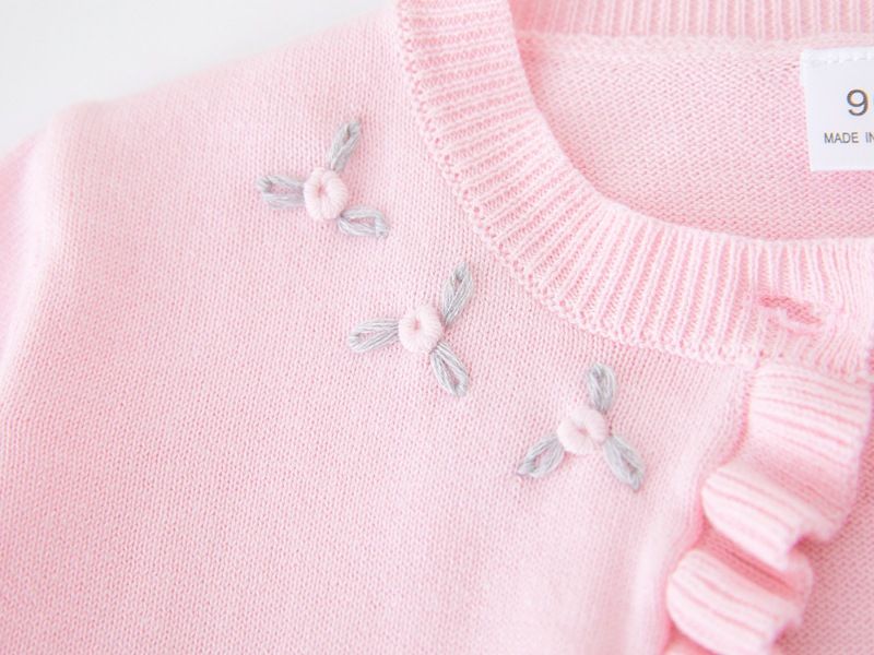 Handgehäkelte Strickjacke mit Blumenmuster für Babys und Kinder, weicher Strickpullover mit Rundhalsausschnitt, eleganter Prinzessinnen-Stil, Rot/Grau/Apricot – 90 cm bis 140 cm_voghion.com