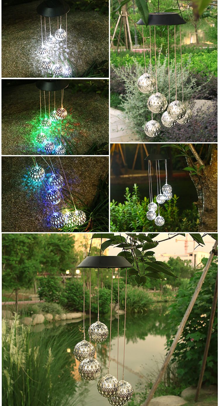Luzes solares de sino de vento à prova d'água para decoração de ambientes externos, suspensas, para jardim, pátio e varanda - Luzes LED coloridas com iluminação de 6 a 12 horas_voghion.com