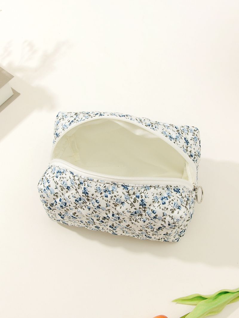 Borsa cosmetica in cotone con motivo floreale, piccola, trapuntata, da viaggio, in cotone, con interno antivento_voghion.com