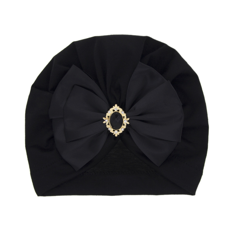 Gorro indio infantil con lazo y diamantes de imitación brillantes, gorros de algodón suave y agradable para la piel para niña, turbante, lazos hechos a mano a la moda_voghion.com
