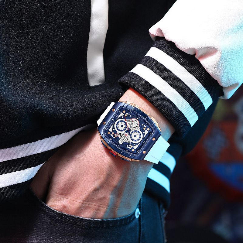 Men's And Women's Waterproof Multifunction Quartz Watch With Date Display, 6-Hand Analog Dial, Sporty Rubber Strap, Mineral Glass, Alloy Case_voghion.com