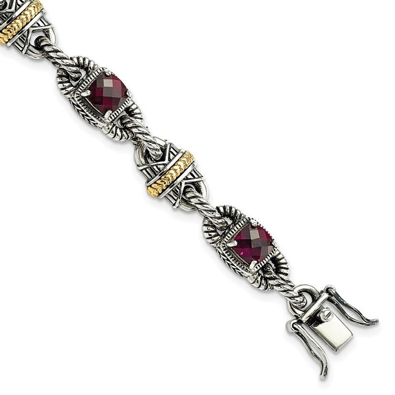 Sterling Silver W/14ky Accent Rhodolite Garnet Bracelet_voghion.com