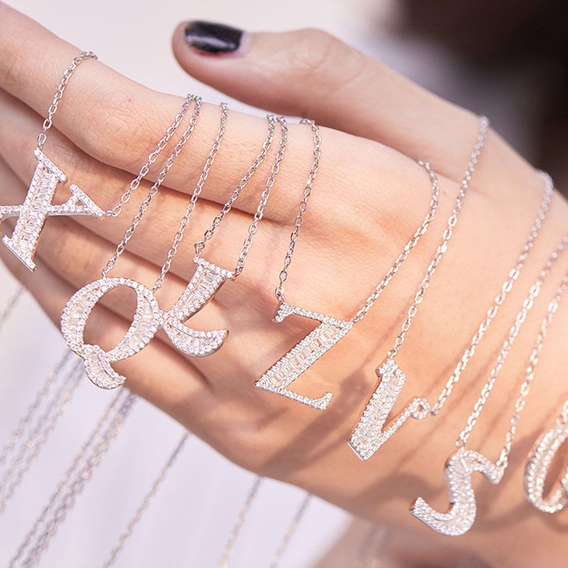 Klassiskt Sterg Sier Nytt Gnistrande A~Ö Bokstav Hänge Halsband Utsökt Ljus Charm Damsmycken Överraskningspresent_voghion.com