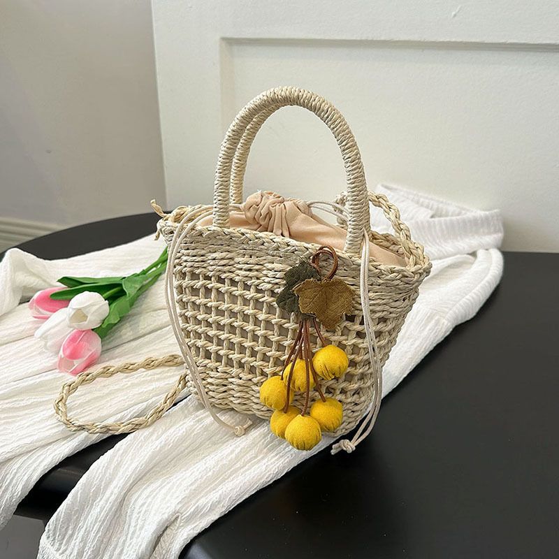 Woven For Women New Fashion Niche Shoulder Summer Vacation Beach Underarm Bucket Straw Bag_voghion.com
