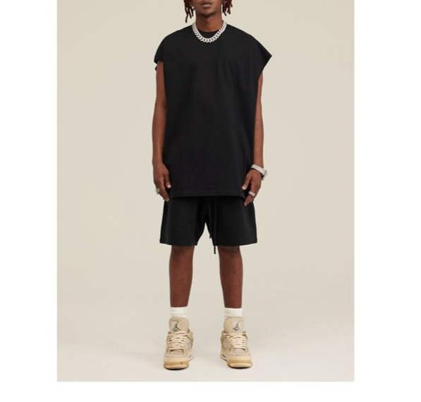 Canotta hip-hop stile americano da uomo, ampia, 230 g, con spalle larghe, scollo rotondo, senza maniche_voghion.com