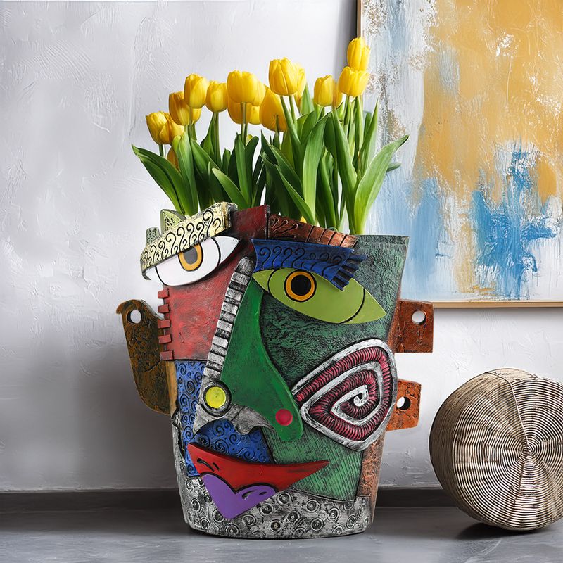 New Creative Face Frowning Abstract Colorful Flower Pot Personalized Resin Craft Courtyard Gardening Home Decoration_voghion.com