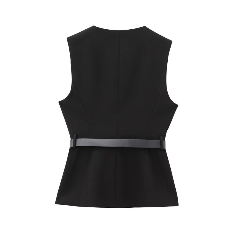 Damenbekleidung High-End-Gürtel Einfaches ärmelloses Hemd Lagen-Taillenweste für Damen_voghion.com