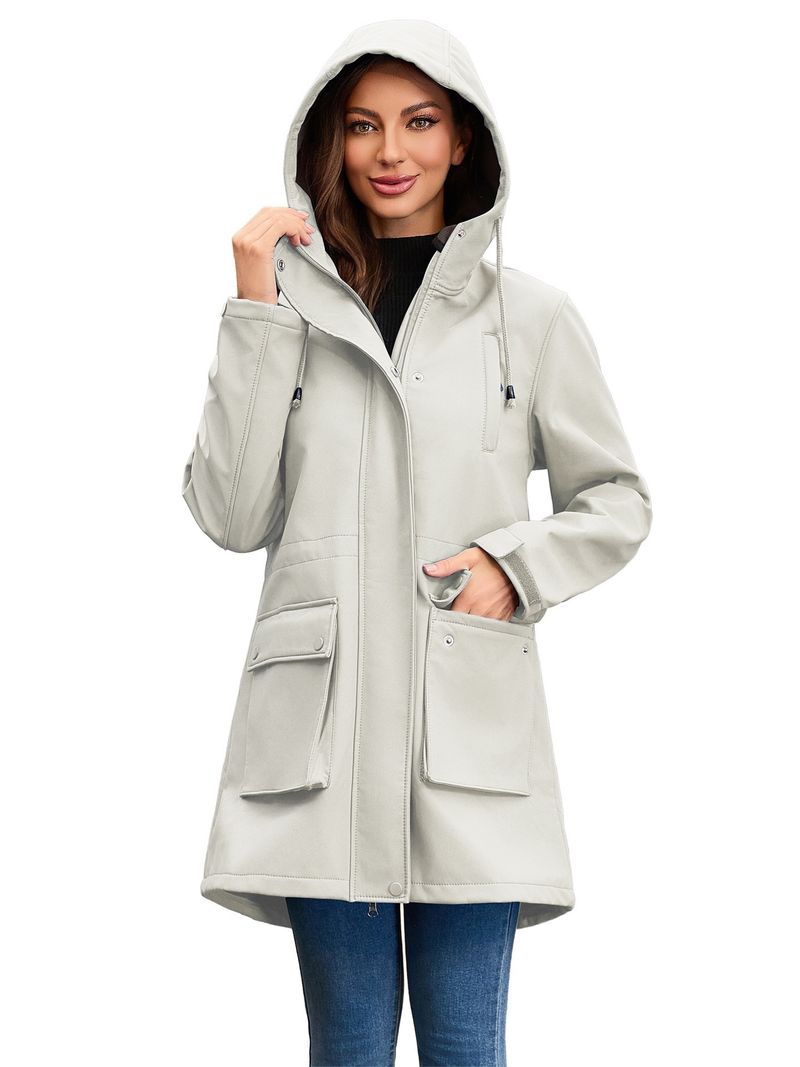 Women's Waterproof Softshell Jacket With Hood - Windproof Raincoat For Outdoor Hiking & Commuting (Black, Army Green, Navy Blue, Coffee, Light Gray)_voghion.com