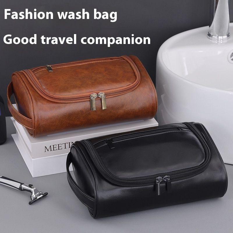Neue handliche PU-Make-up-Tasche für Herren mit hochwertigem Gefühl, großer Kapazität, wasserdicht und tragbar, Reise-Pflegetasche, Aufbewahrungstasche_voghion.com