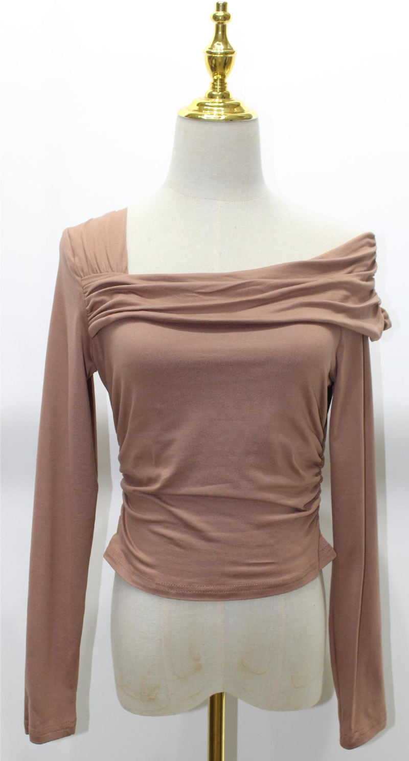 Camicetta da picnic monospalla a maniche lunghe con volant, camicia slim Y2K da donna_voghion.com