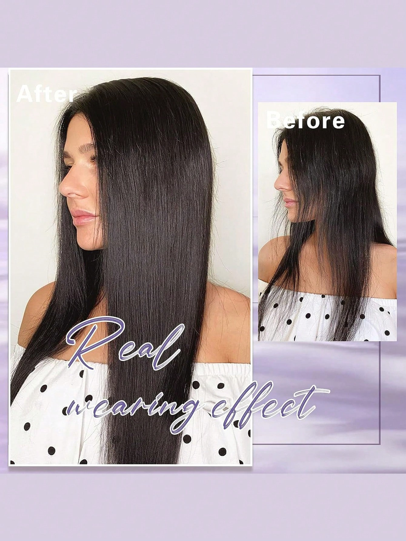 22 Zoll unsichtbare glatte Haarteile für den täglichen Gebrauch, synthetische Haarverlängerungen mit transparentem, verstellbarem Draht für Frauen (dunkel)._voghion.com